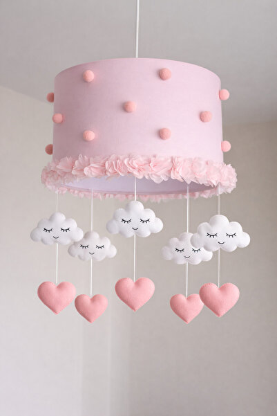 SefDen Lazer Kesim Atölyesi Pembe Bulut Kalp Bebek Odası Avize Sarkıtlı El Ya...