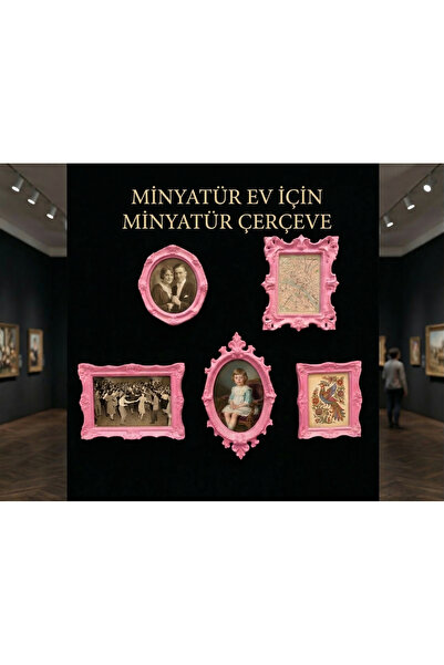 LUBIKO STUDIO 5'li Minyatür Pembe Varaklı Çerçeve Seti Sevgililer Günü Mini M...