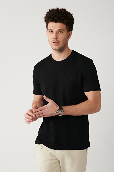 Avva Men's Black Crew Neck Printed T-Shirt A32Y1091