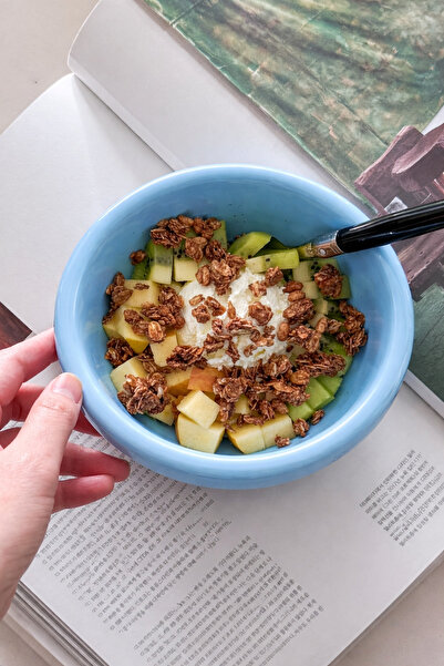 Beige & Stone وعاء دونات من السيراميك للإفطار والحلويات والسلطة باللون الأزرق