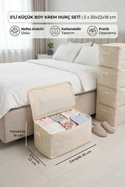 Textile sweet 5li Küçük Boy Krem Baza Altı Düzenleyici Hurç