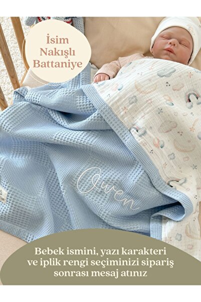 Mouliss %100 Pamuk Waffle Yumuşak Dokulu Bebek Battaniyesi 80x75 cm - Kişiye ...