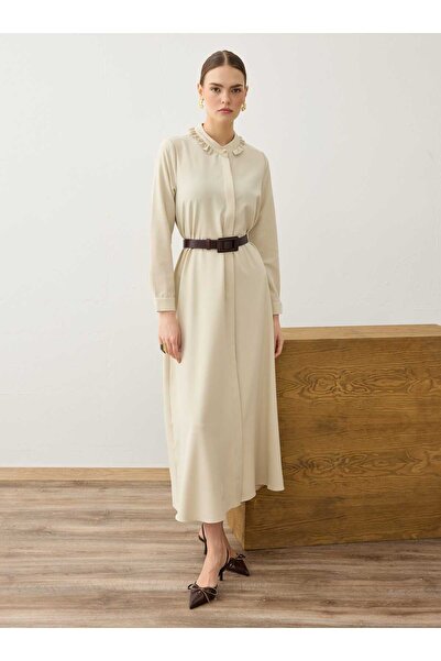 Refka Палто / шлифер с яки от креп и волани - цвят камък -