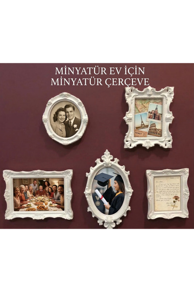 LUBIKO STUDIO 5'li Mini Beyaz Çerçeve Seti Sevgililer Günü Mini Müze Dekoru- ...