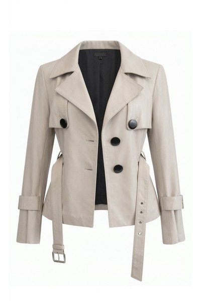 BeeShine Deri Ceket, %100 Hakiki Kuzu Derisi Trençkot Kadın Mont