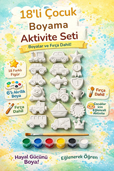 Hobicini 18 Adet XL Boy (3D) Taşıtlar Figürü Taş Boyama Seti Çocuk Gelişimi E...