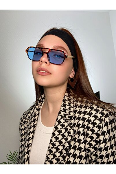 LOOKUP NEW أوليفيا مربع مستطيل معدني ذهبي مقبض ليوبارد إطار زجاج أزرق للجنسين...