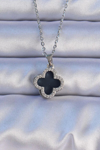 Skygo قلادة من الفولاذ المقاوم للصدأ 316L باللون الفضي والأسود من حجر الزركون...