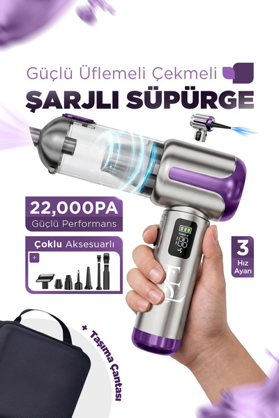 EN SİGA Çantalı LCD Ekran Göstergeli 22.000pa Kablosuz Dikey Süpürge Güçlü Üf...