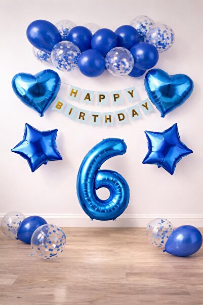 Patladı Gitti Set de aniversare Blue Concept pentru 6 ani; Set de baloane din...