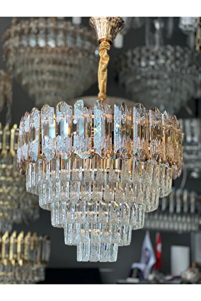 Led 50 CM KRİSTAL LÜX SALON AVİZESİ GOLD
