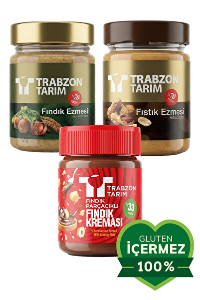 TRABZON TARIM %70 Fındık Ezmesi 300g + %70 Fıstık Ezmesi 300g + %33 Fındık Pa...