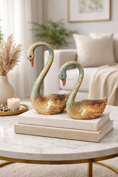 MGS COLLECTION Dekoratif Ikili Çizgili Kuğu Biblo