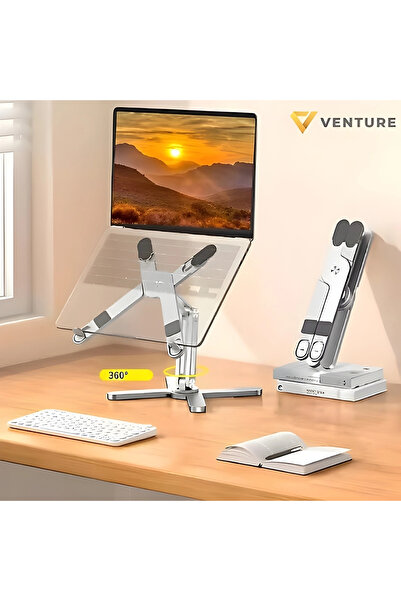 VENTURE VNT-8001 Ayarlanabilir Katlanabilir 15.6" Alüminyum 360° Döner Başlık...