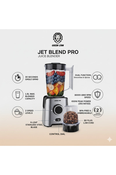 Green Lion Jet Blend Pro Juice Blender – High-Speed, Multi-Function, Smoothie...
