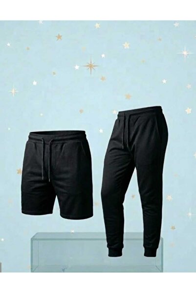 QAST GİYİM SANATI Unisex Summer Tracksuit+Shorts Combination Black Oversize