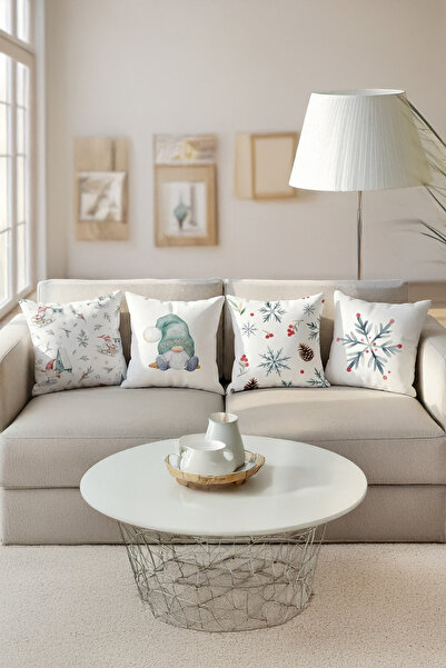 ASDİVA Set de 4 huse decorative pentru perne cu tema de Crăciun cu model Snow...