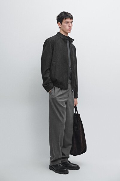 Massimo Dutti 100% wool herringbone bomber jacket