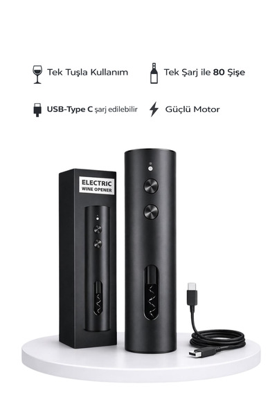 DVYEN Otomatik Şarjlı Elektrikli Şarap Açacağı– Tek Tuşla Mantarkaldırma - El...