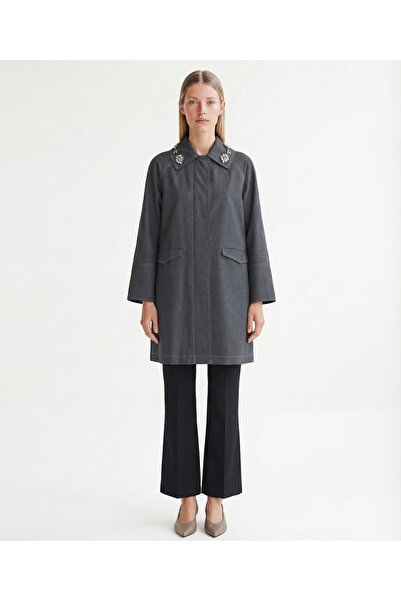 Yargıcı Wide Shirt Collar Long Sleeve Top Coat