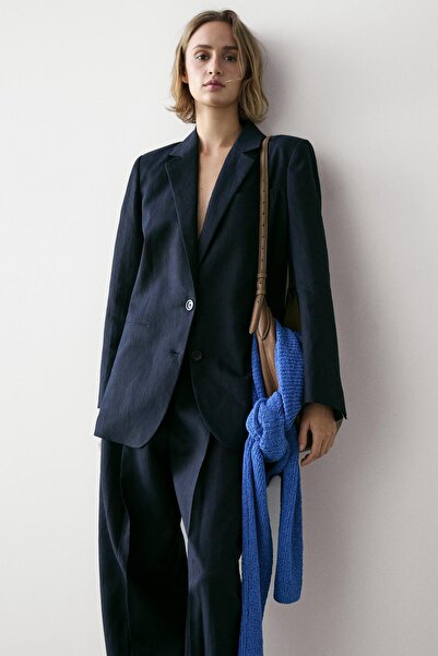 Massimo Dutti American suit with linen button detail