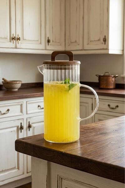 MİEN MEN BOR068 Akasya Kapaklı Cam Sürahi 1300 cc