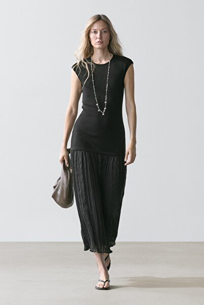 Massimo Dutti Long combined pleated dress