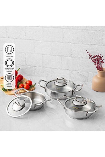 Emsan طقم أواني طهي فولاذية من ديمري مكون من 6 قطع