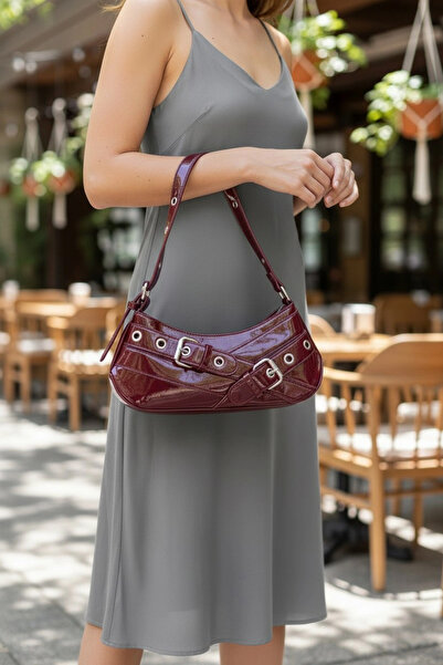 Casey Burgundy Patterned Belt Detailed Women's Baggage Bag