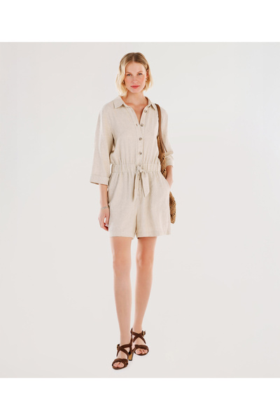 Yargıcı Belted Elastic Waist Bermuda Jumpsuit