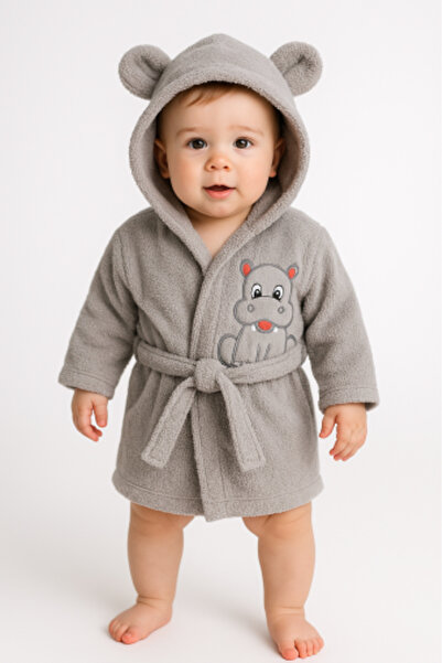 Bebelul Μπουρνούζι μωρού γκρι με κουκούλα και ιπποπόταμο