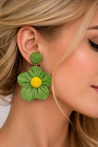 Modex Raffia Bohemian Style Dangle Flower Earrings (7cm)