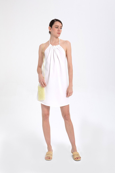 İpekçi Otantik Boyundan Bağlamalı Sırtı Açık Mini Elbise