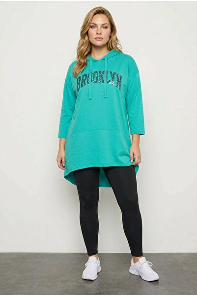 Stil Diva Tunica cu mânecă lungă și cu glugă cu paiete de mărime mare 301774