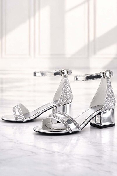 hapshoe Βραδινό φόρεμα για κορίτσια με χοντρό τακούνι Elsa Silver Mirrored Gl...