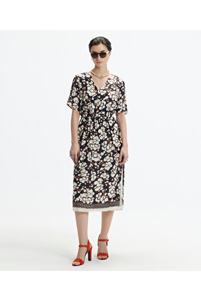 Yargıcı V Yaka Kısa Kollu Midi Boy  Elbise