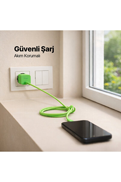 Ttec SmartCharger GAN 45W AVS PD Seyahat Hızlı Şarj Aleti + USB-C - USB-C 3A Kablo Neon