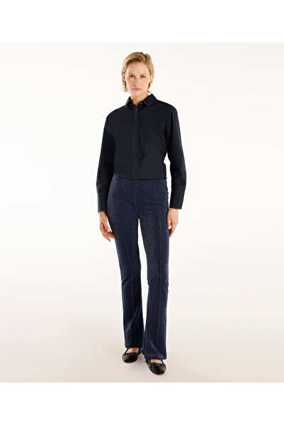 Yargıcı Önü Dikişli Simli Geniş Paça Pantolon