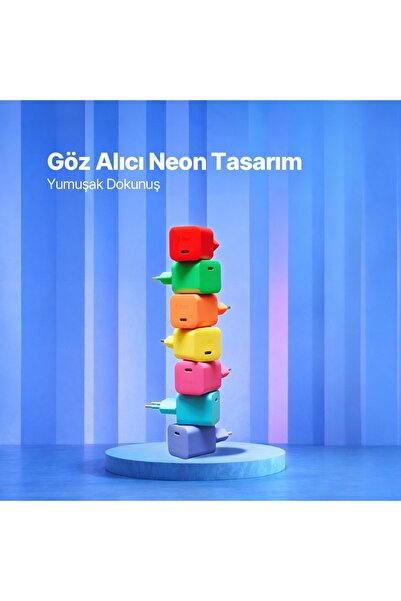 Ttec SmartCharger GAN 45W AVS PD Seyahat Hızlı Şarj Aleti + USB-C - USB-C 3A Kablo Neon