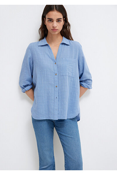 Mavi Gömlek Loose Fit / Bol Rahat Kesim 1211114-70853
