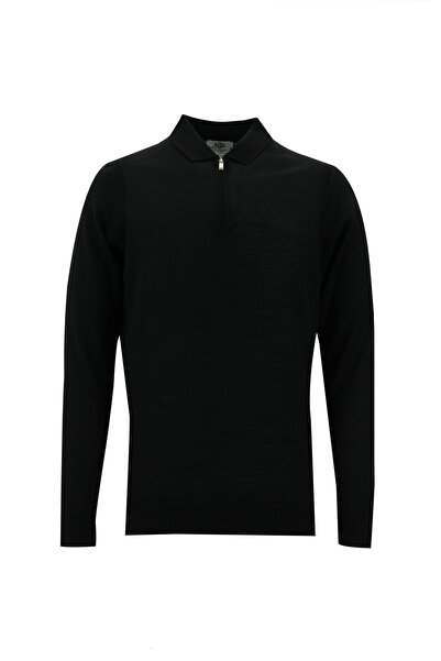 Kiğılı Pulover tricotat cu guler polo, croială normală, cu fermoar, lână piese