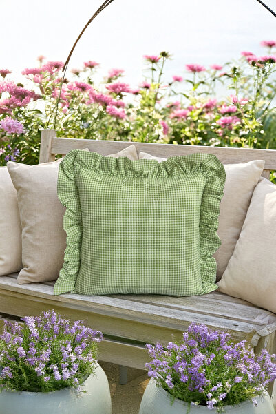 ASDİVA ميلما 100% قطن جرين بوتي بنقش مربعات ديكور مكشكش غطاء وسادة 45x45- ديك...