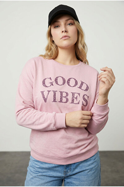 Stil Diva Μεγάλο μέγεθος μακρυμάνικο φούτερ με στάμπα με τύπωμα Bisiklet Yaka...