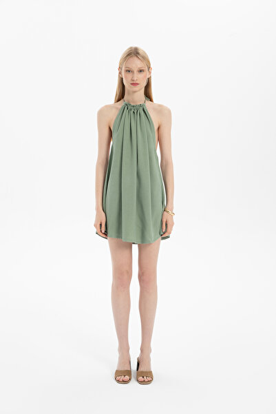 İpekçi Otantik Boyundan Bağlamalı Sırtı Açık Mini Elbise