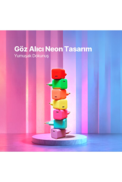 Ttec SmartCharger GAN 45W AVS PD Seyahat Hızlı Şarj Aleti + USB-C - USB-C 3A Kablo Neon