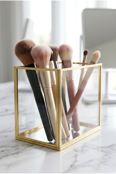 Glass Gold Brush Holder Organizer Xl