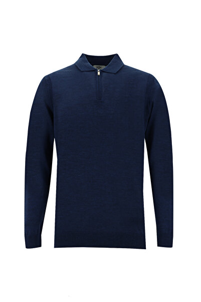 Kiğılı Pulover tricotat cu guler polo, croială normală, cu fermoar, lână piese