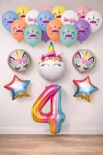 Patladı Gitti 4 Year Old Rainbow Concept Unicorn Themed Birthday Party Celebr...