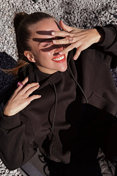 Le'Sluette Femei supradimensionat Bumbac simplu cu glugă Swea tricou Negru