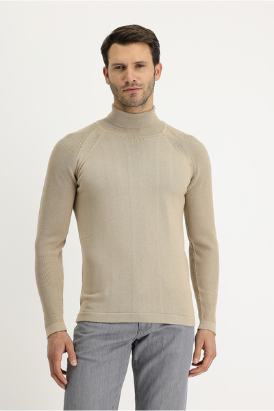 Kiğılı Pulover din bumbac slim cu gât țesut - cu model